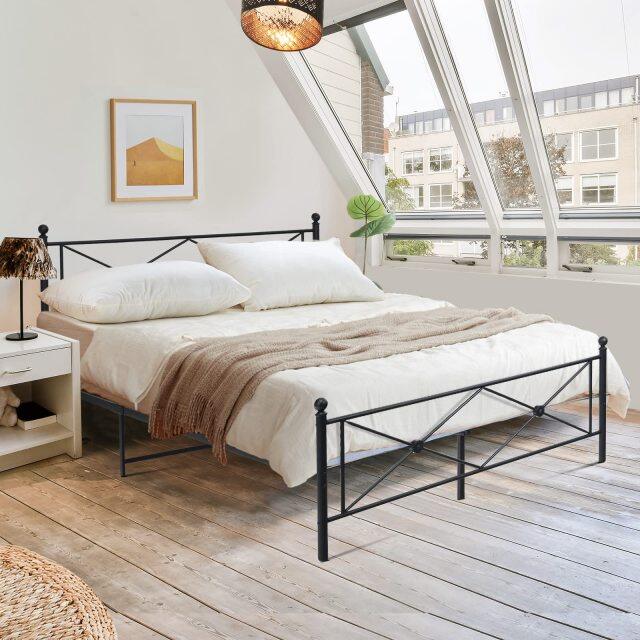 Metal Bed Frame, Headboard & Footboard, Heavy-Duty Steel Slat, Easy Assembly