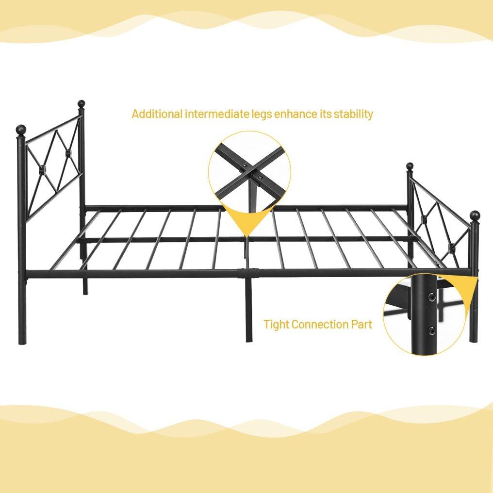 Metal Bed Frame, Headboard & Footboard, Heavy-Duty Steel Slat, Easy Assembly