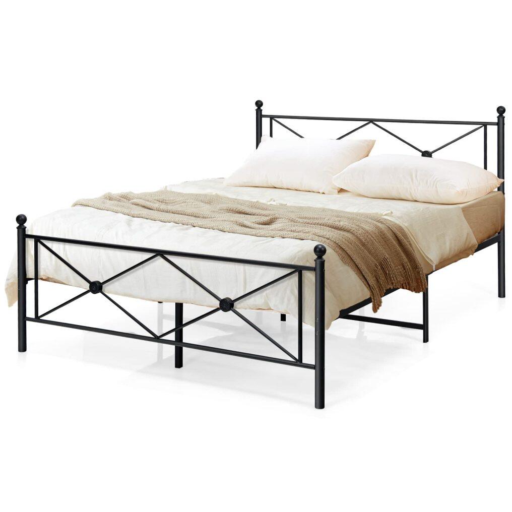 Metal Bed Frame, Headboard & Footboard, Heavy-Duty Steel Slat, Easy Assembly