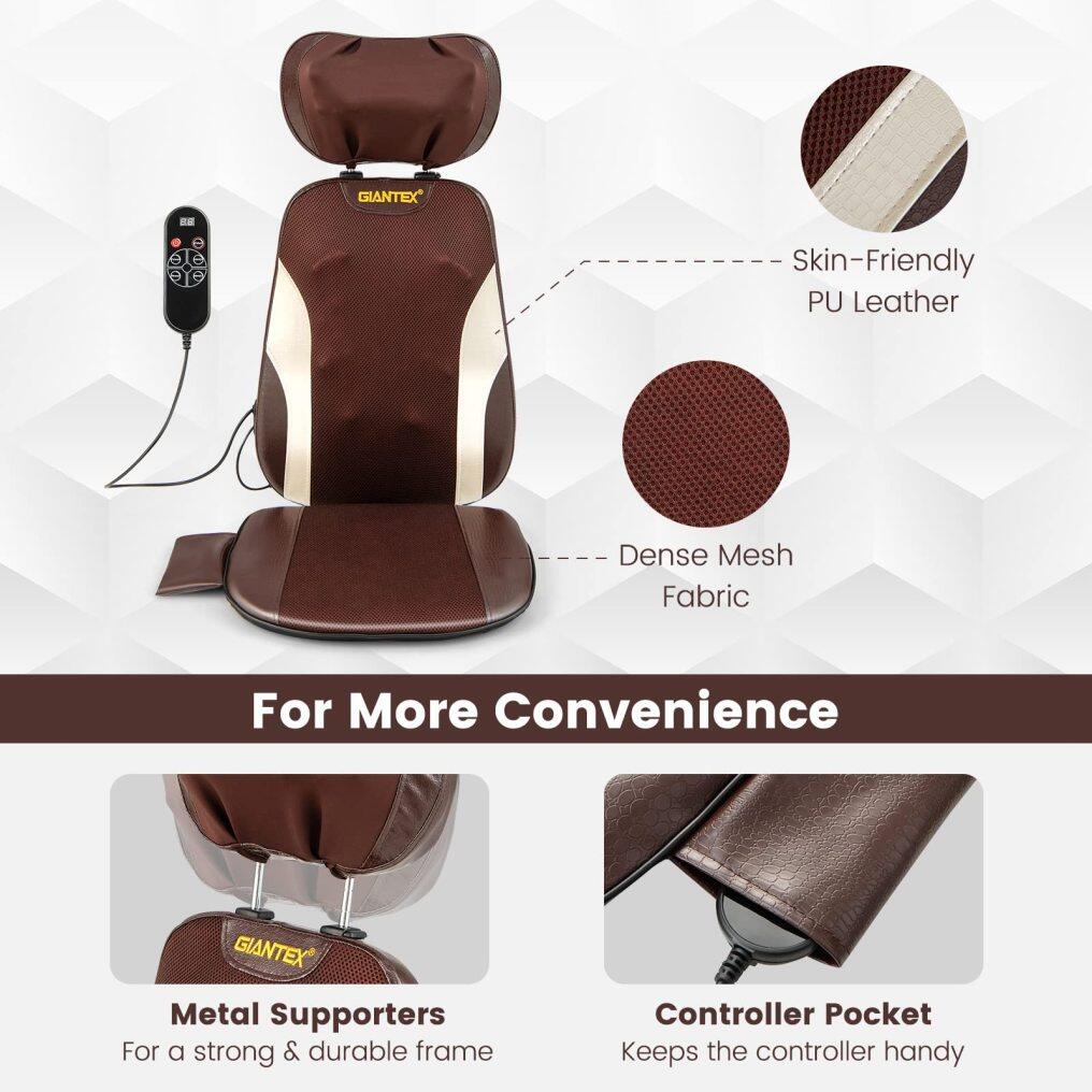 Back Massager Chair Pad - Chair Massager with Adjustable Neck Pillow, 3 Speeds & 3-Level Timer