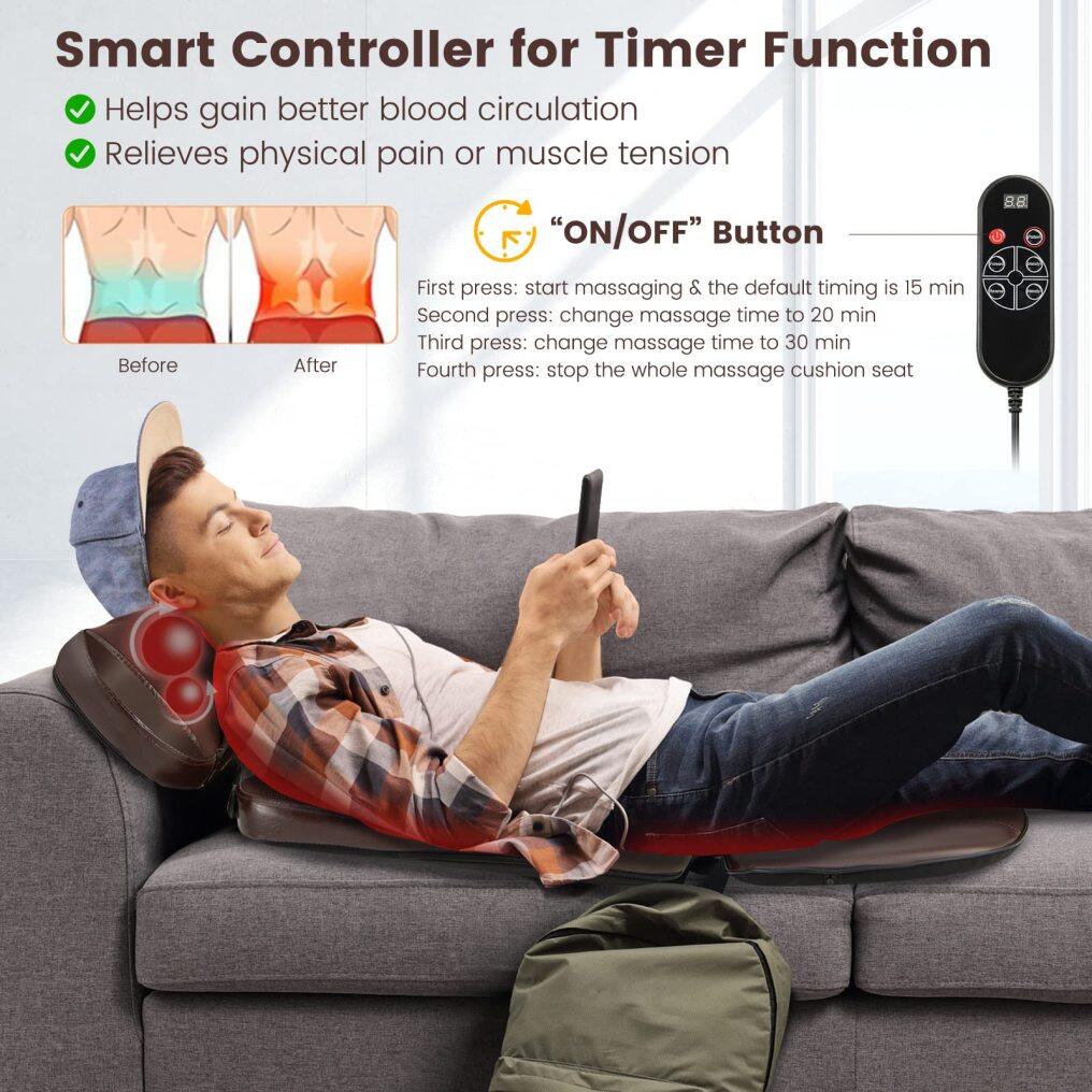Back Massager Chair Pad - Chair Massager with Adjustable Neck Pillow, 3 Speeds & 3-Level Timer