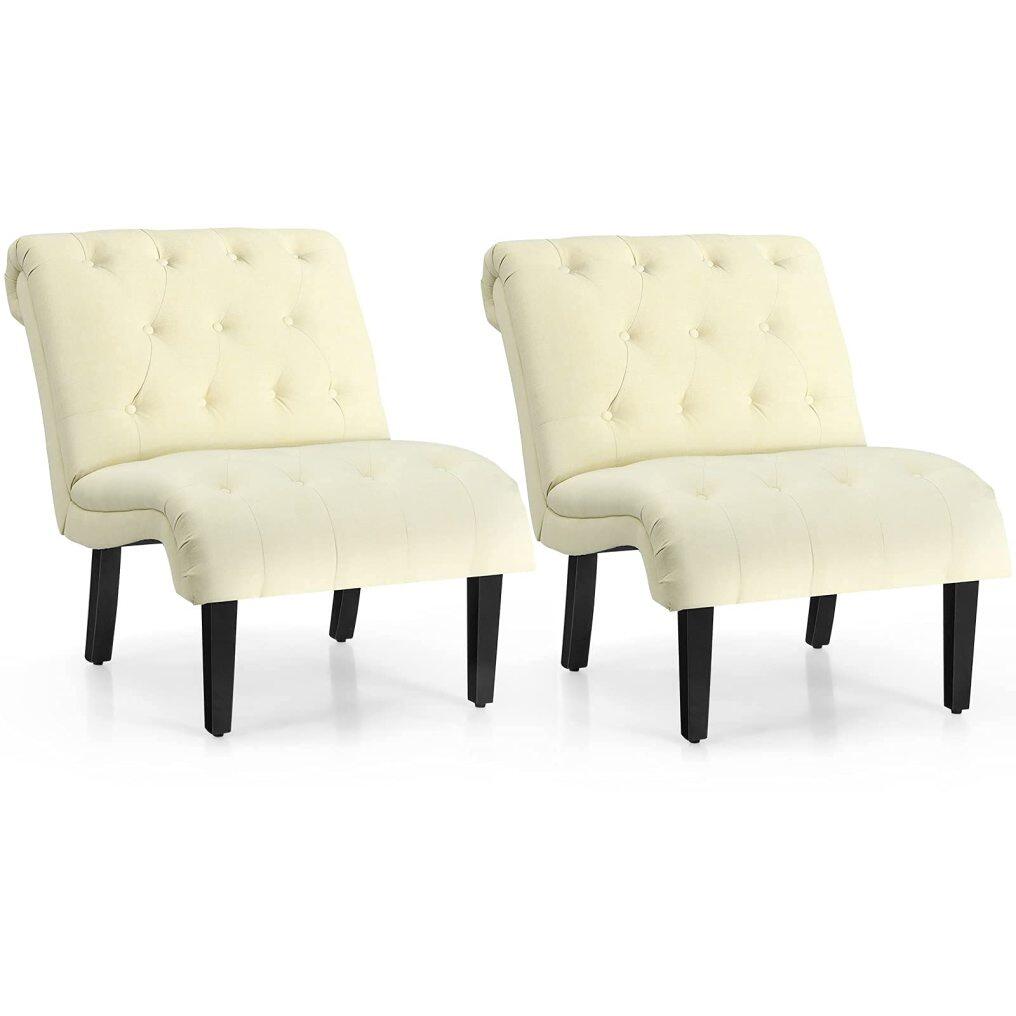 Armless Accent Chair w/Solid Wood Legs & Adjustable Foot Pads