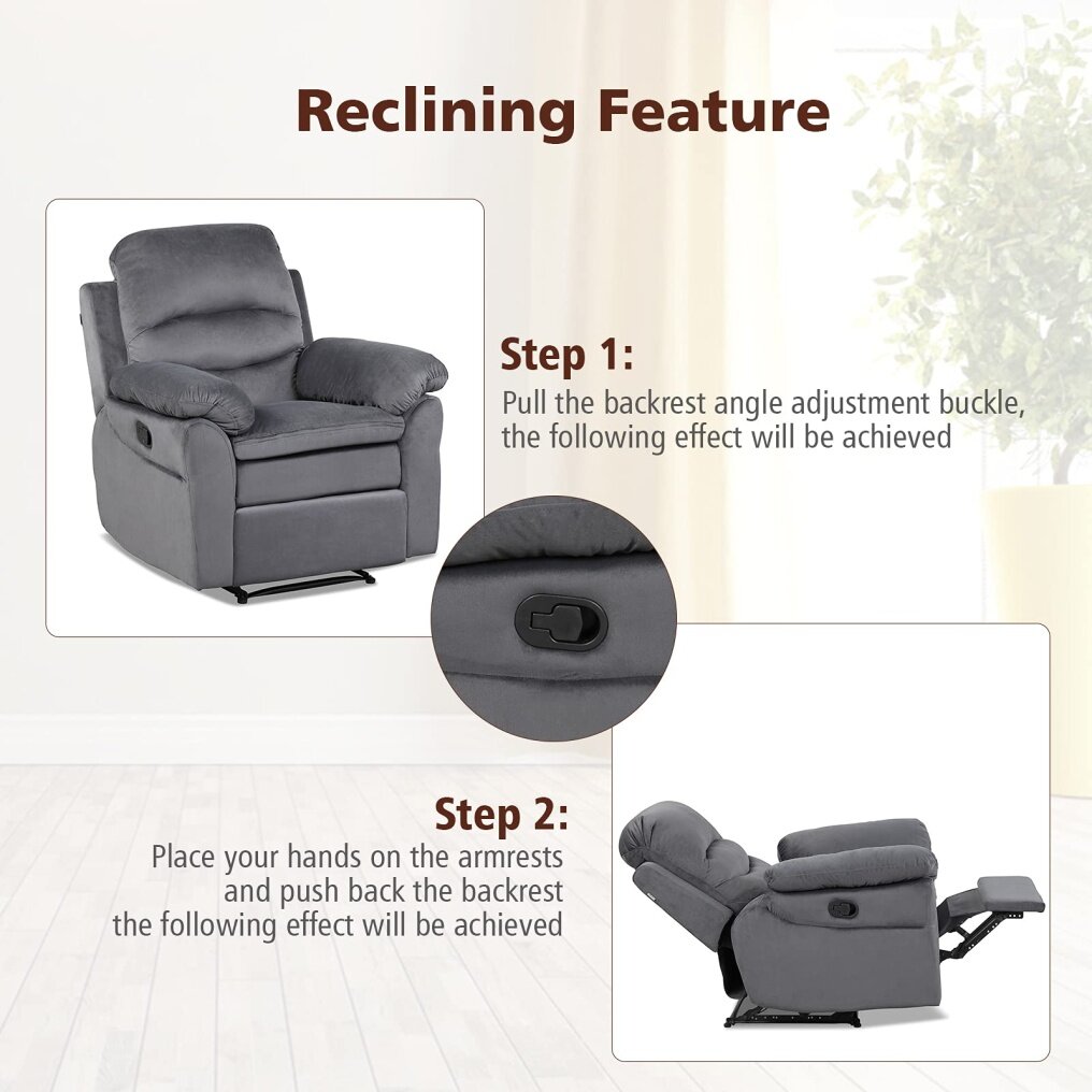 Komfott Recliner Chair, Manual Reclining Chair w/Big Armrests
