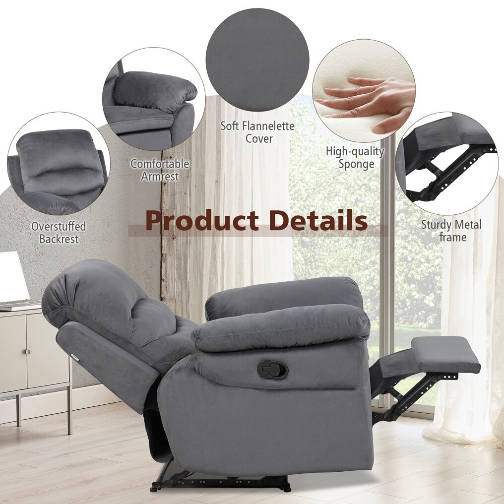 Komfott Recliner Chair, Manual Reclining Chair w/Big Armrests