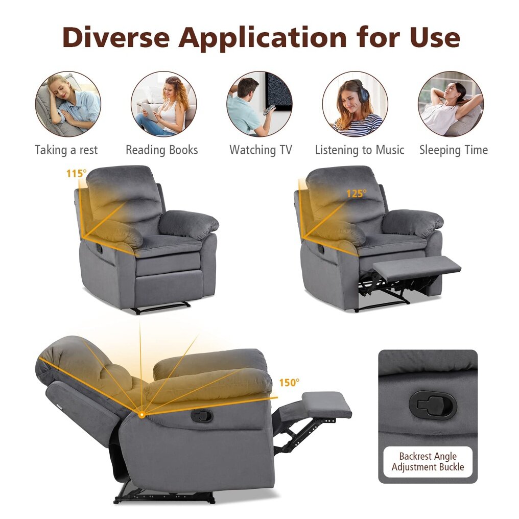 Komfott Recliner Chair, Manual Reclining Chair w/Big Armrests