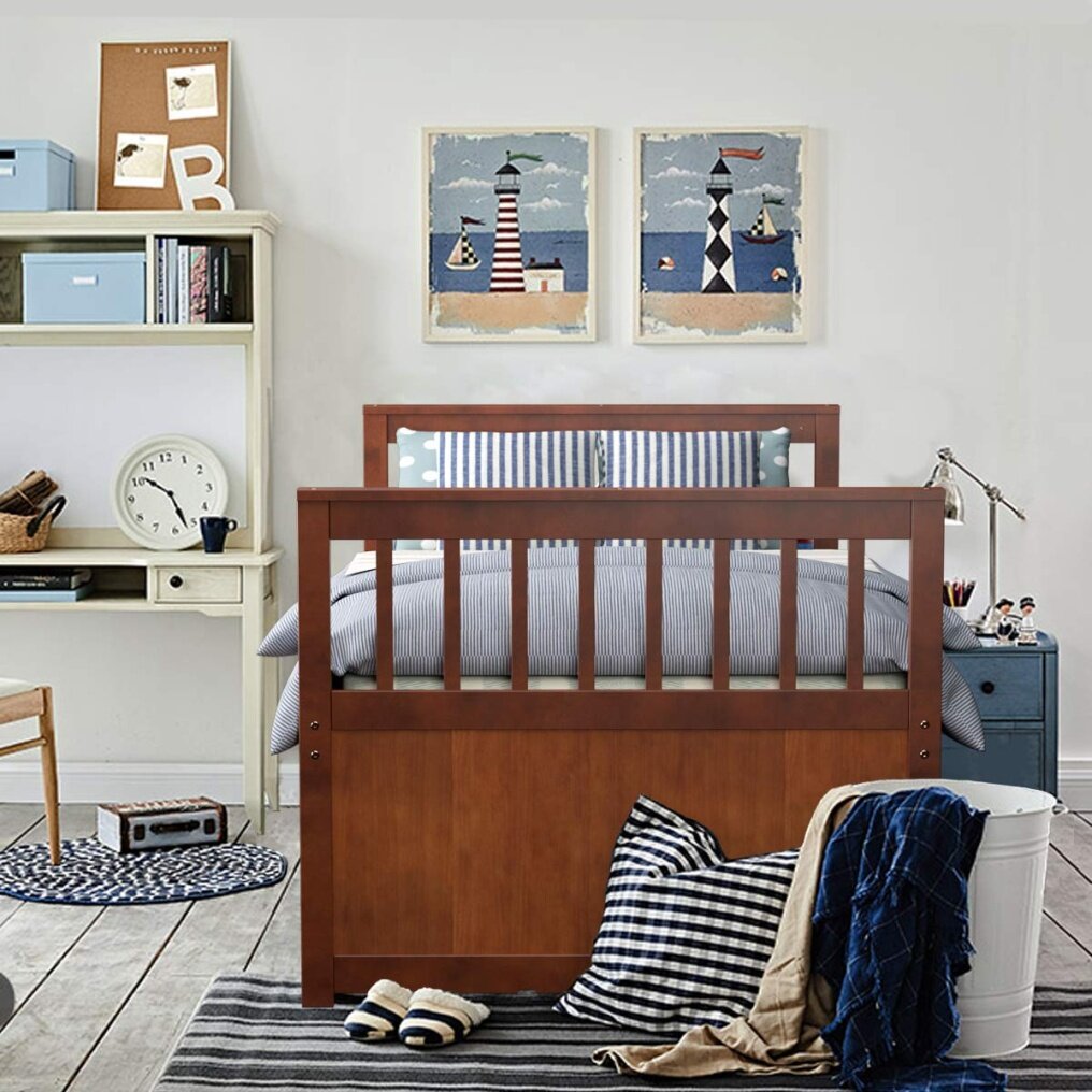 Twin Captain’s Bed with Trundle Bed, Wood Storage Daybed with 3 Storage Drawers