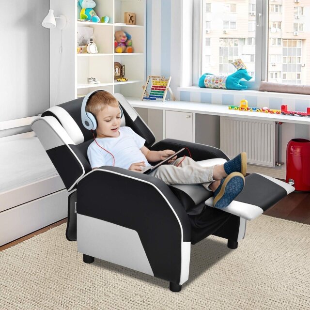Komfott Kids Recliner, Racing Style Sofa with Headrest and Lumbar Support