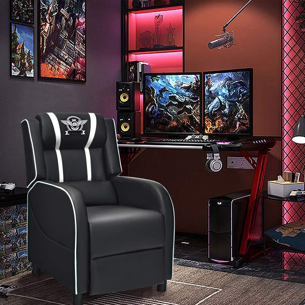 Komfott Recliner Chair, Single Recliner Sofa w/Cushion, Adjustable PU Leather Video Chair Home Theater Seat for Living & Recreation Room