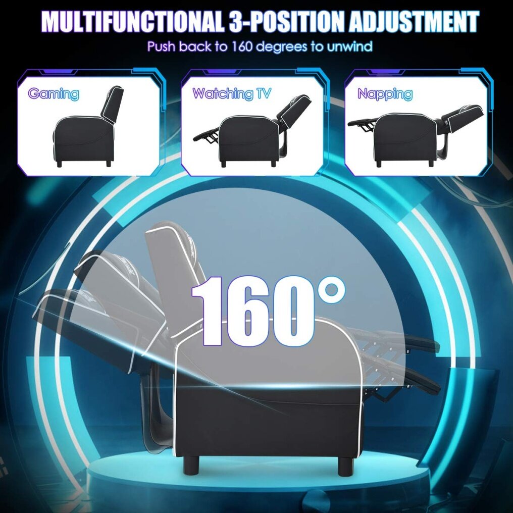 Komfott Recliner Chair, Single Recliner Sofa w/Cushion, Adjustable PU Leather Video Chair Home Theater Seat for Living & Recreation Room