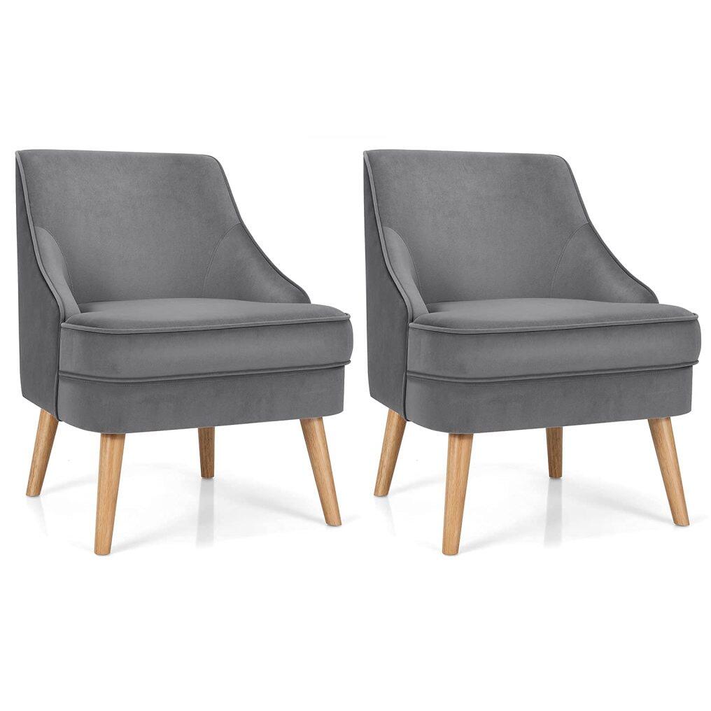Velvet Accent Chair, Mid Century Single Sofa Chair w/Rubber Wood Legs, Comfy Slipper Chair