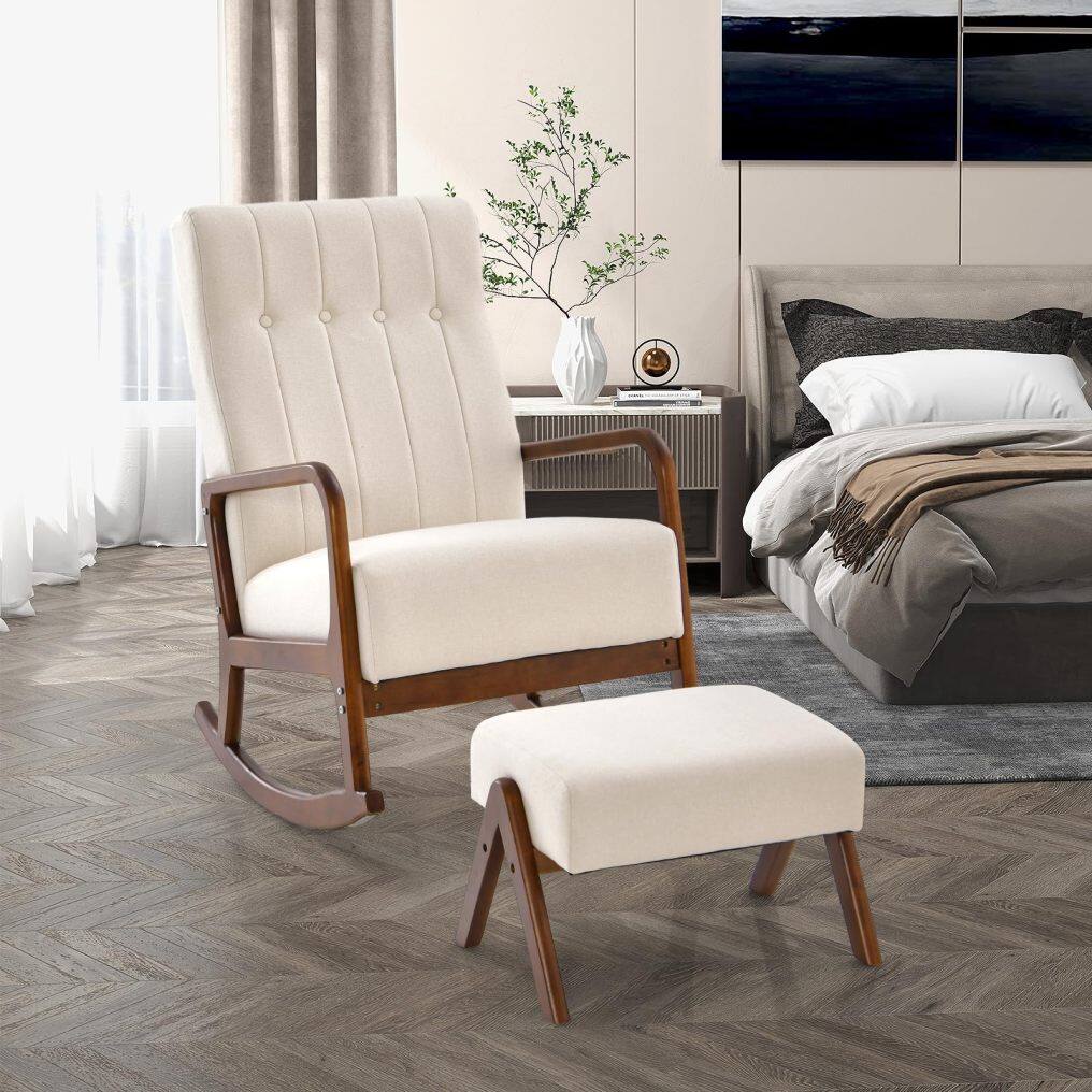 KOMFOTT Nursery Rocking Chair with Ottoman, Upholstered Rocker Chair with Footrest