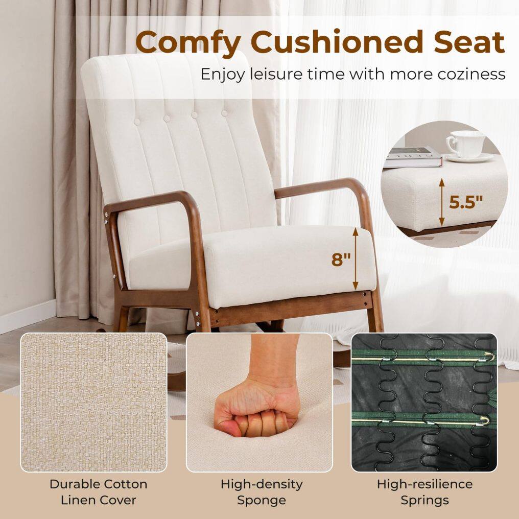 KOMFOTT Nursery Rocking Chair with Ottoman, Upholstered Rocker Chair with Footrest
