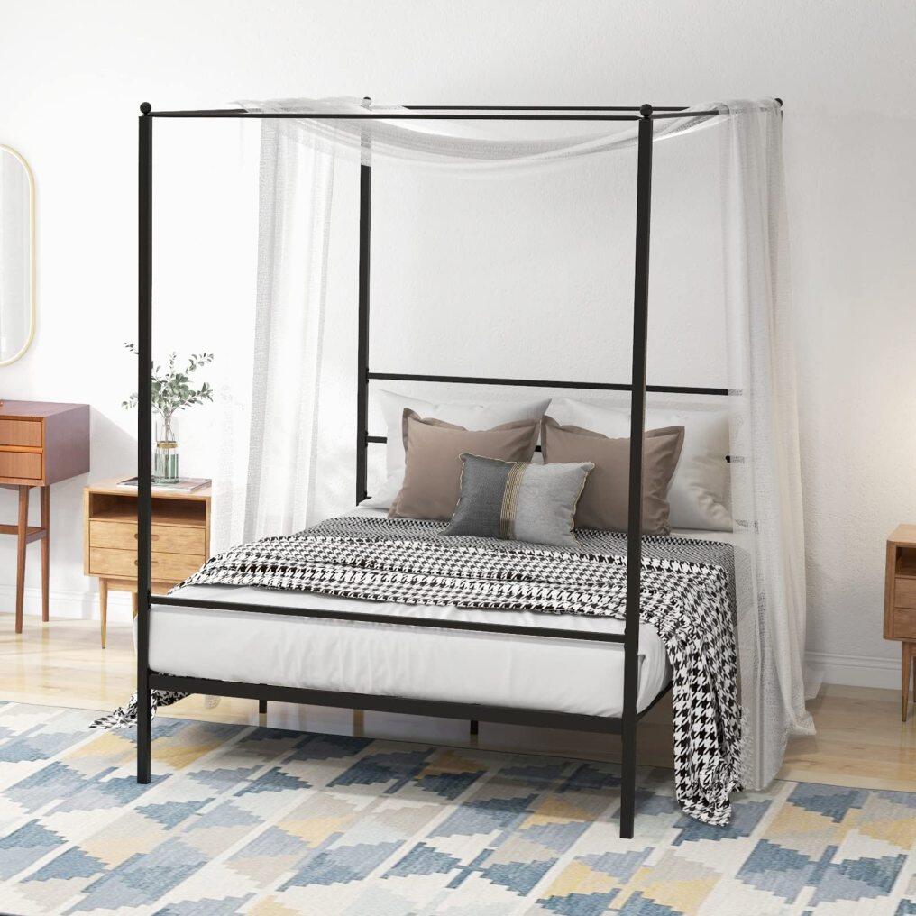 KOMFOTT Metal Canopy Bed Frame Twin/Full/Queen Size, Modern 4 Poster Canopied Platform Bed Frame