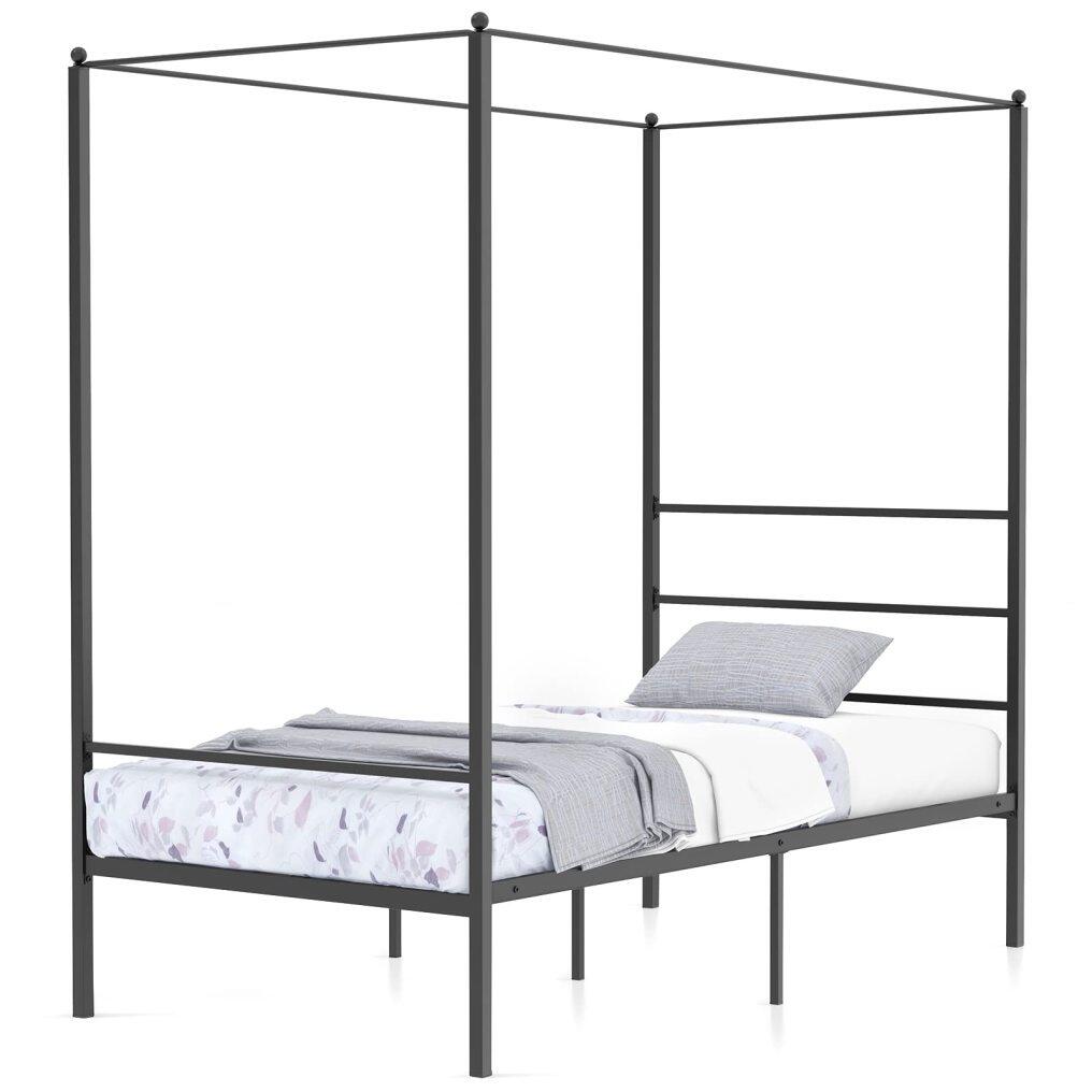 KOMFOTT Metal Canopy Bed Frame Twin/Full/Queen Size, Modern 4 Poster Canopied Platform Bed Frame