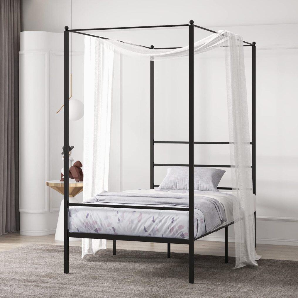 KOMFOTT Metal Canopy Bed Frame Twin/Full/Queen Size, Modern 4 Poster Canopied Platform Bed Frame