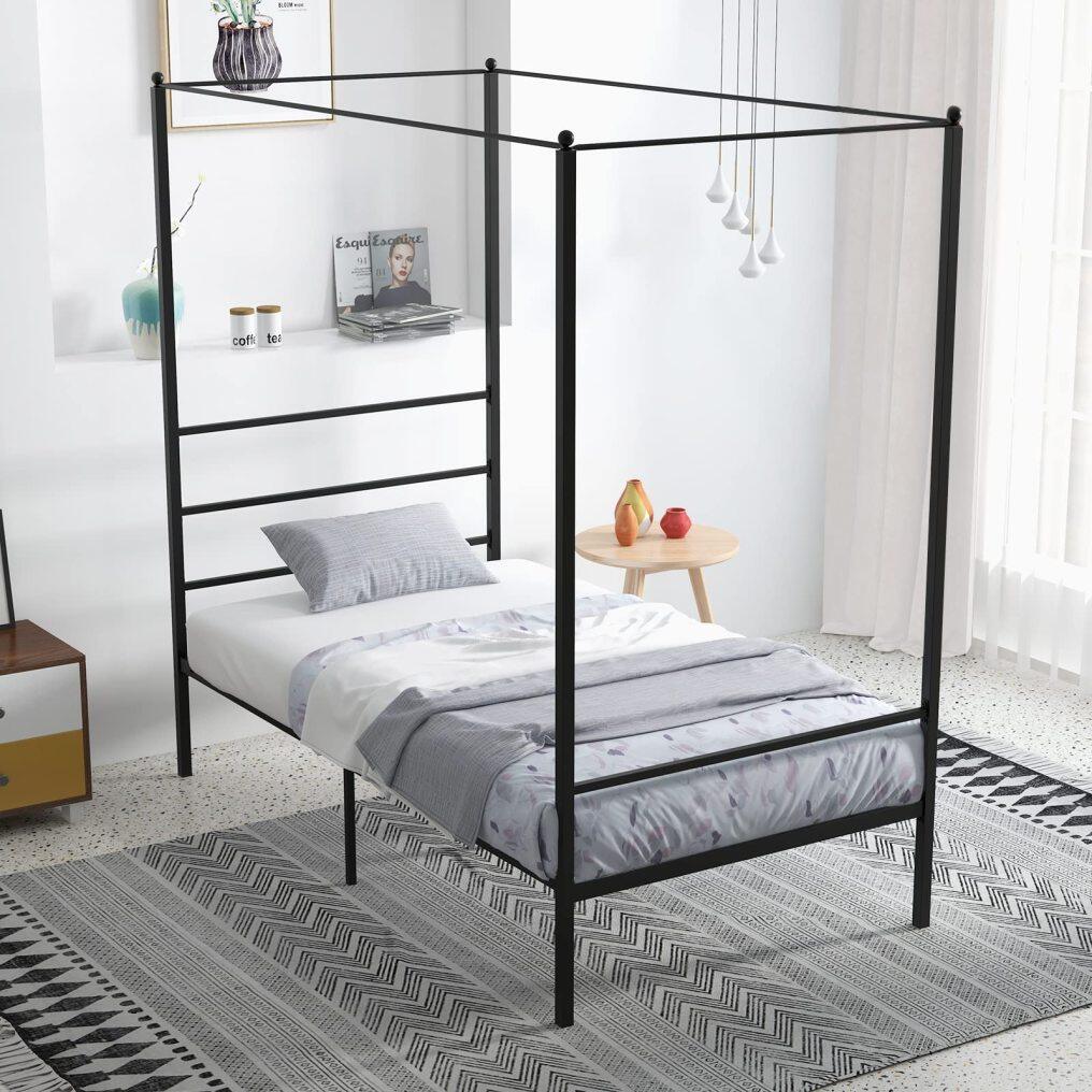 KOMFOTT Metal Canopy Bed Frame Twin/Full/Queen Size, Modern 4 Poster Canopied Platform Bed Frame