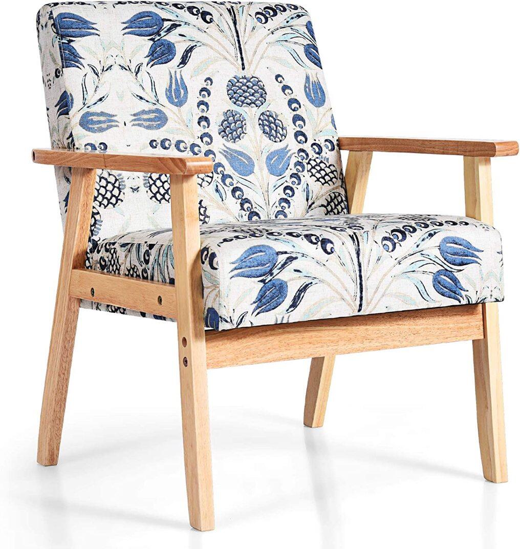 Rubber Wood Pretty Pattern Mid Century Accent Arm Chairs