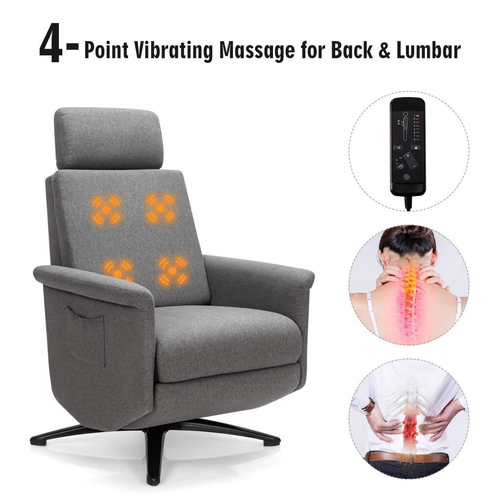 Komfott Recliner Chair with Vibration Massage, 360 Degree Swivel Reclining Sofa Chair