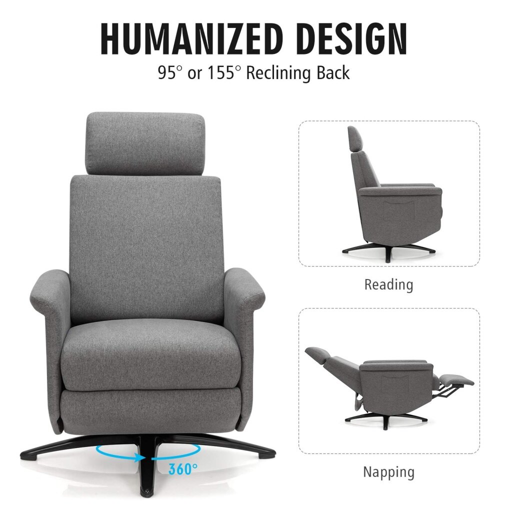Komfott Recliner Chair with Vibration Massage, 360 Degree Swivel Reclining Sofa Chair