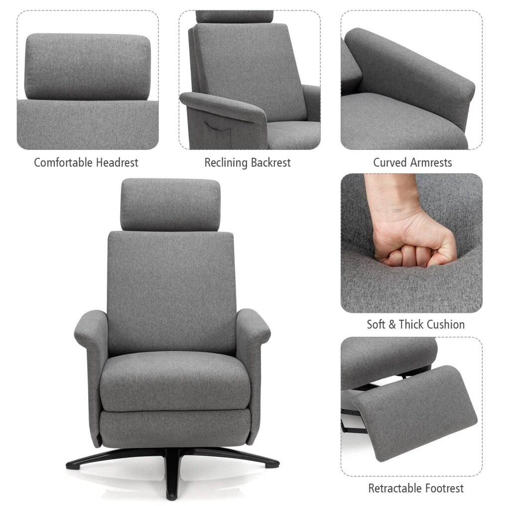 Komfott Recliner Chair with Vibration Massage, 360 Degree Swivel Reclining Sofa Chair