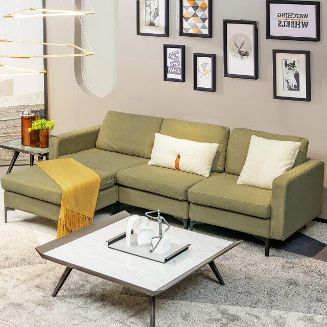KOMFOTT Convertible Sectional Sofa Couch, 3-Seat L Shaped Couch with Reversible Ottoman, Built-in Socket & USB Ports