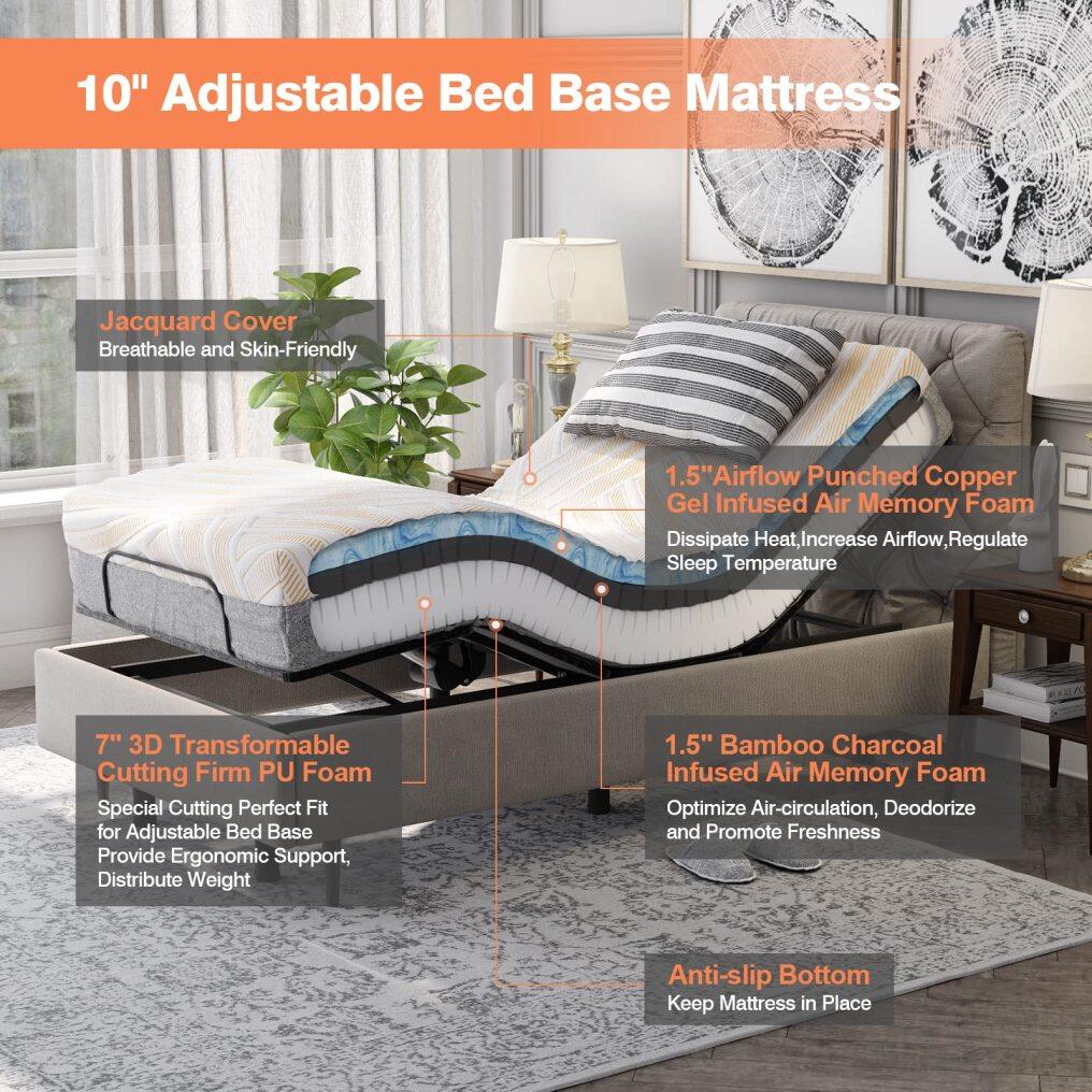 KOMFOTT 10 Inch Adjustable Bed Mattress Twin XL, 3D Transformable Cutting Mattress
