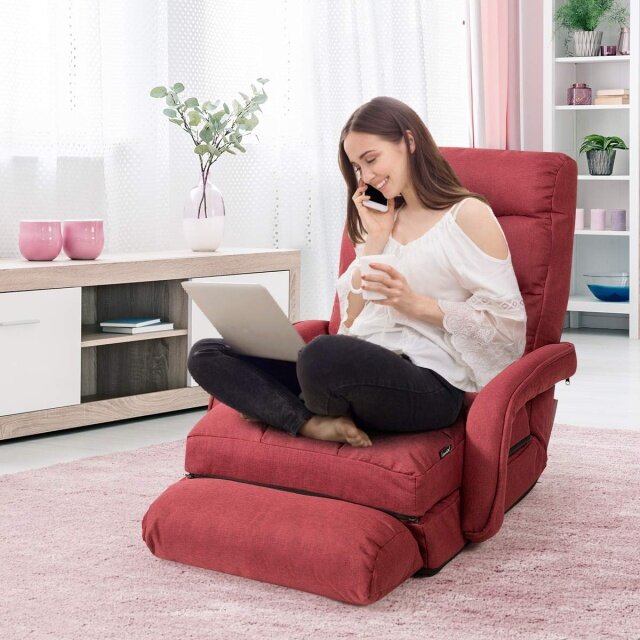 Komfott Folding Lazy Sofa Floor Chair, Indoor Chaise Lounger Bed with 5 Adjustable Position
