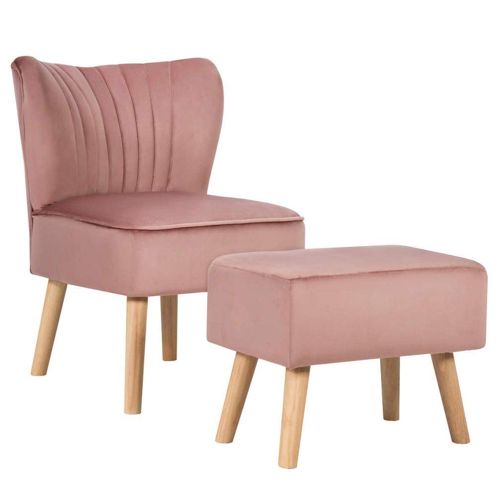 Velvet Accent Chair with Ottoman