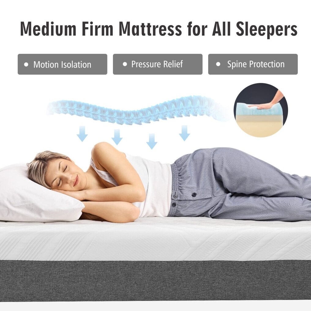 KOMFOTT Bed with 8-Inch Mattress, Solid Wood Platform Bed Frame with Cooling-Gel Memory Foam Mattress
