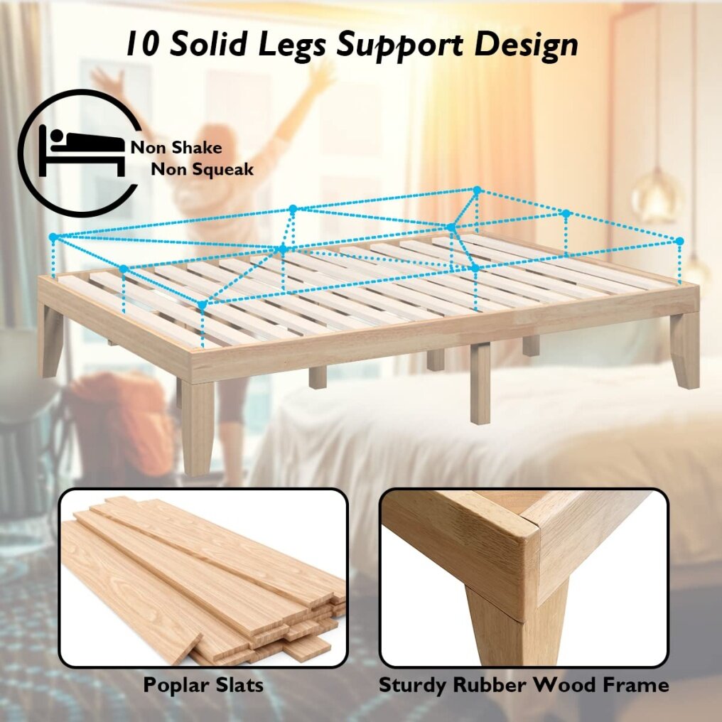 KOMFOTT Bed with 8-Inch Mattress, Solid Wood Platform Bed Frame with Cooling-Gel Memory Foam Mattress