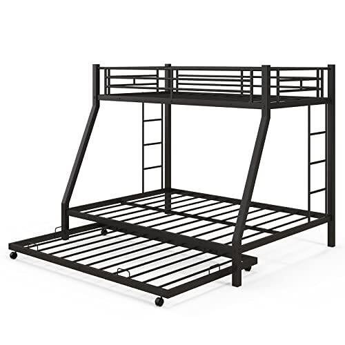 Heavy-Duty Metal Triple Bunk Beds w/Two Side Ladders & Safety Guard Rail