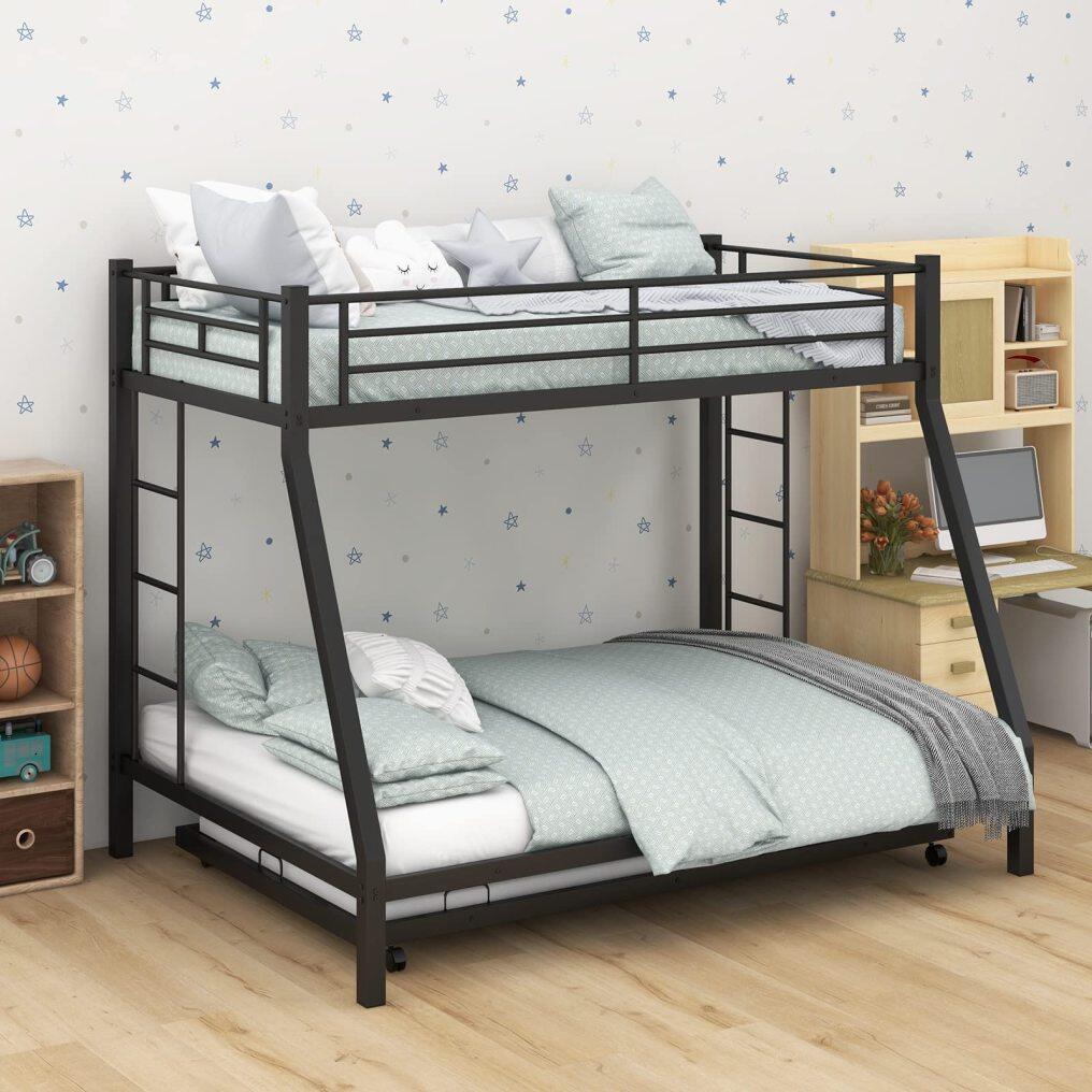 Heavy-Duty Metal Triple Bunk Beds w/Two Side Ladders & Safety Guard Rail