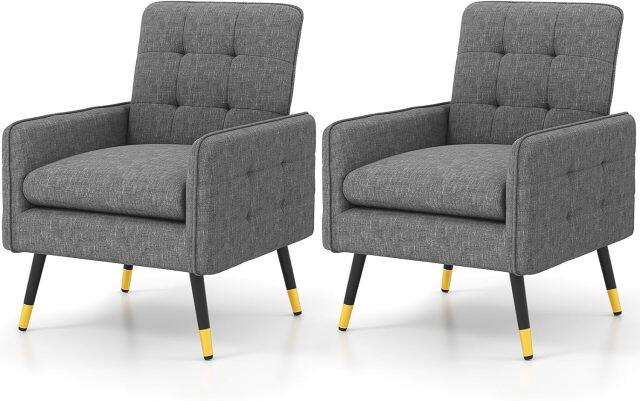 KOMFOTT Modern Accent Chair, Upholstered Armchair Single Sofa Chair with Metal Legs & Adjustable Foot Pads
