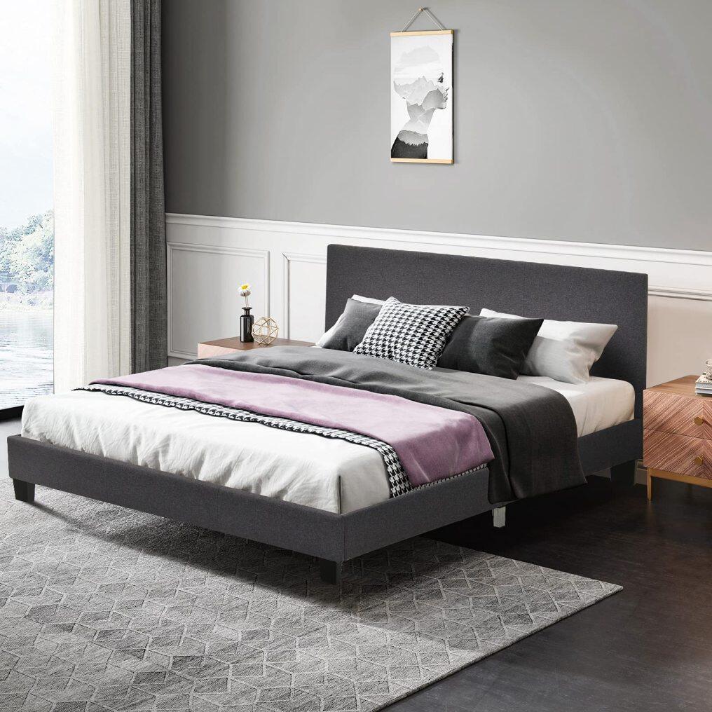Bed Frame, Headboard, Heavy Duty Wooden Slat Support & Mattress Foundation