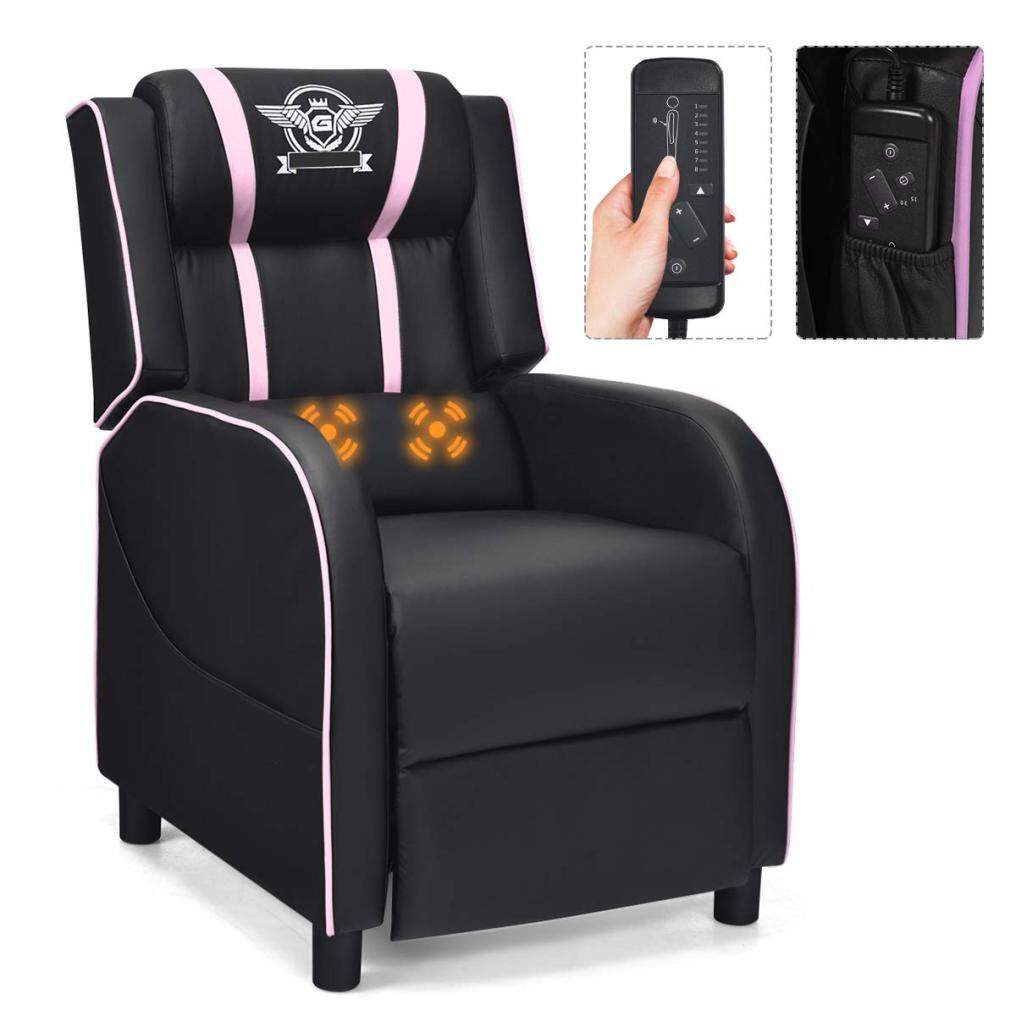 Komfott Recliner Chair, Single Recliner Sofa w/Cushion, Adjustable PU Leather Video Chair Home Theater Seat for Living & Recreation Room
