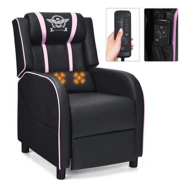 Komfott Recliner Chair, Single Recliner Sofa w/Cushion, Adjustable PU Leather Video Chair Home Theater Seat for Living & Recreation Room