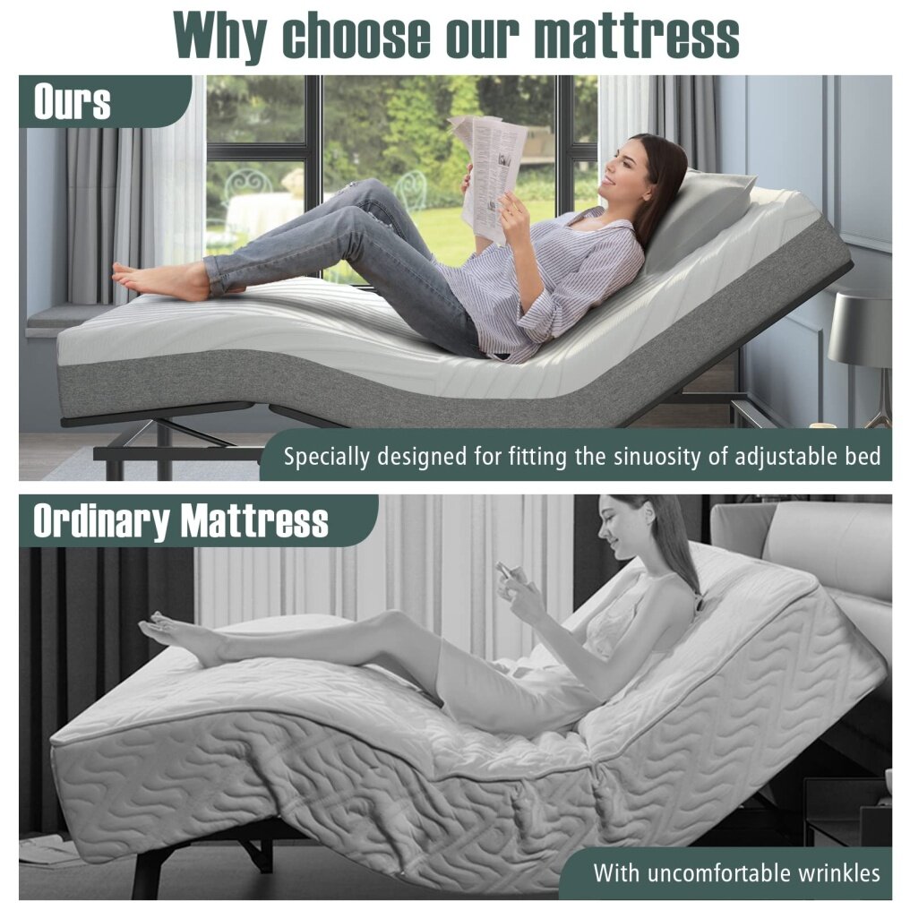 8 Inch Twin XL Bed Mattress，Cool Gel Infusion Memory Foam Mattress for Adjustable Bed