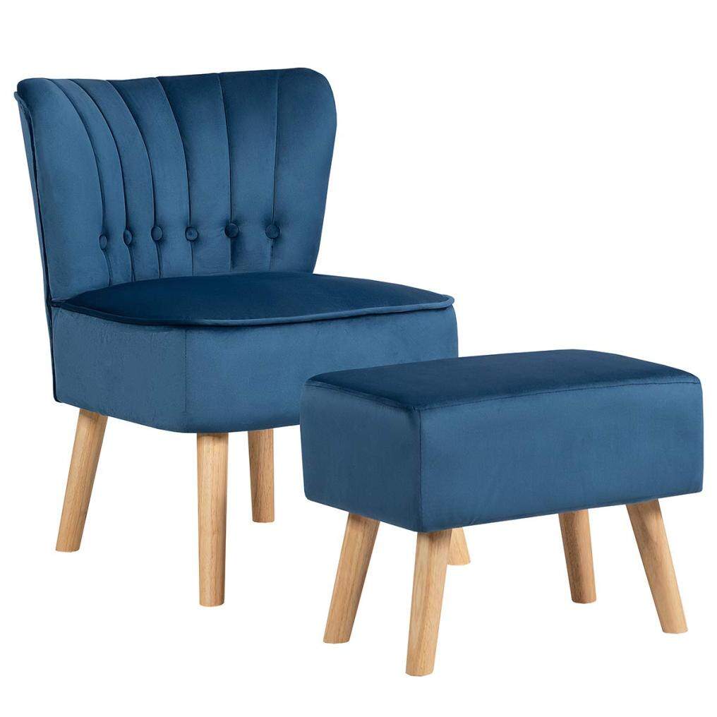 Modern Accent Chair Ottoman Set | Armless Slipper Sofa Chair with Foot stool