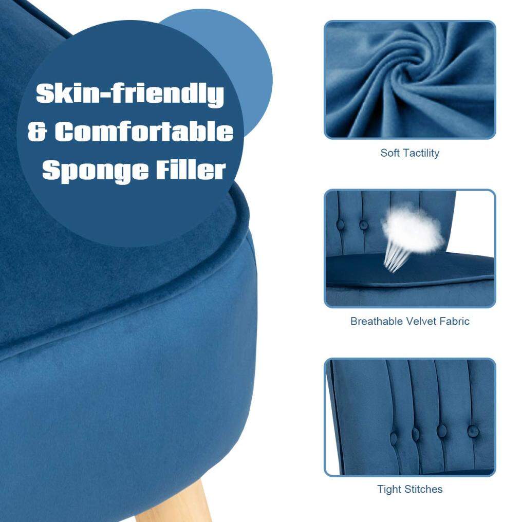 Modern Accent Chair Ottoman Set | Armless Slipper Sofa Chair with Foot stool