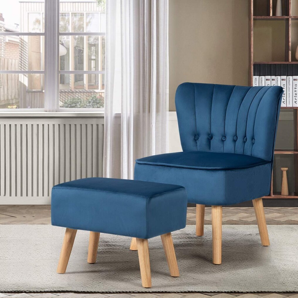 Modern Accent Chair Ottoman Set | Armless Slipper Sofa Chair with Foot stool