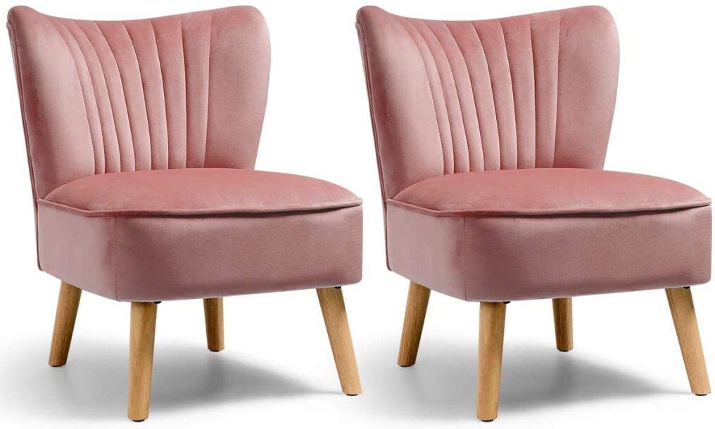 Velvet Accent Chair, Wood Legs, Thickly Padded, Small Armless Wingback