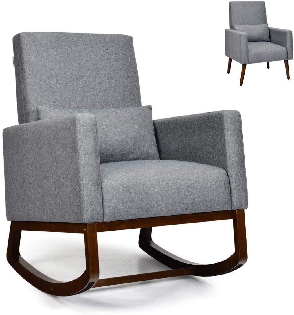 Wooden Tapered & Rocking Dual Legs Multifunctional Upholstered Accent Chair | Rocking Chair