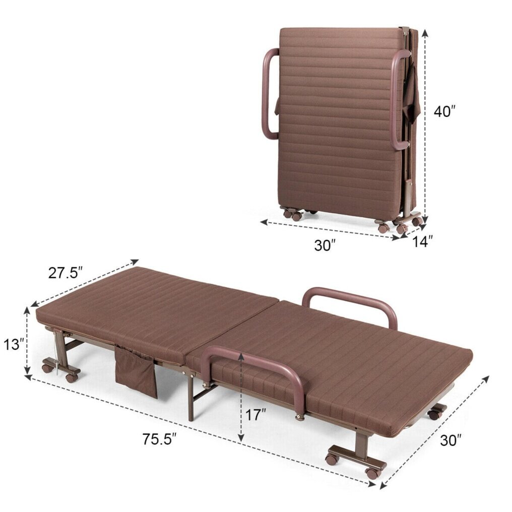 Folding Guest Bed Adjustable Lounge Recliner with 3.5" Mattress Twin Size
