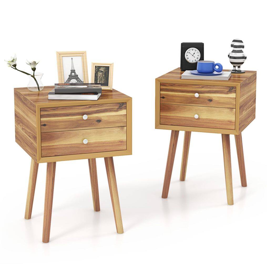 KOMFOTT 2-Drawer Nightstand, Mid-Century Modern Bed Side Table with Storage