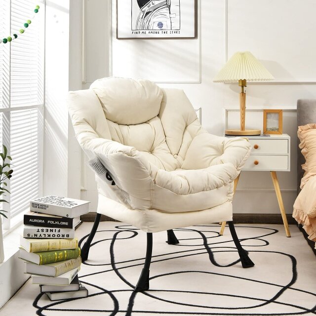 Upholstered Single Sofa Chair w/Armrests & Side Pocket | Modern Lazy Chair