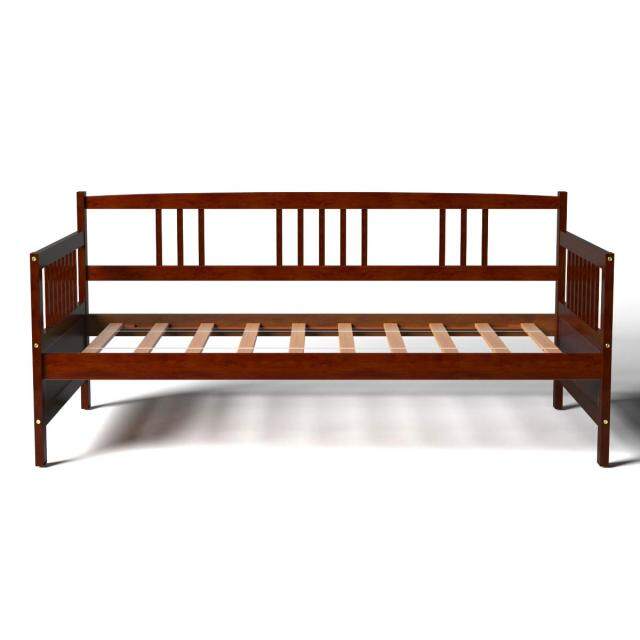 KOMFOTT Futon Daybed Wooden Bed Frame Twin Size Sturdy Wood Bed Slats Safety Armrest