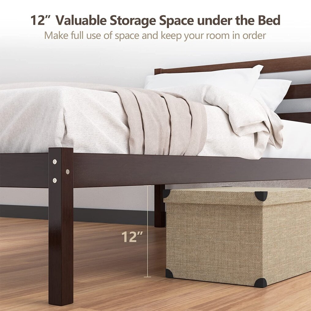 Wood Platform Bed Frame, Paneled Headboard, Wood Slat Support
