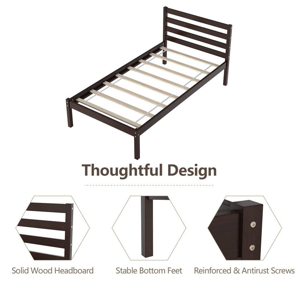 Wood Platform Bed Frame, Paneled Headboard, Wood Slat Support