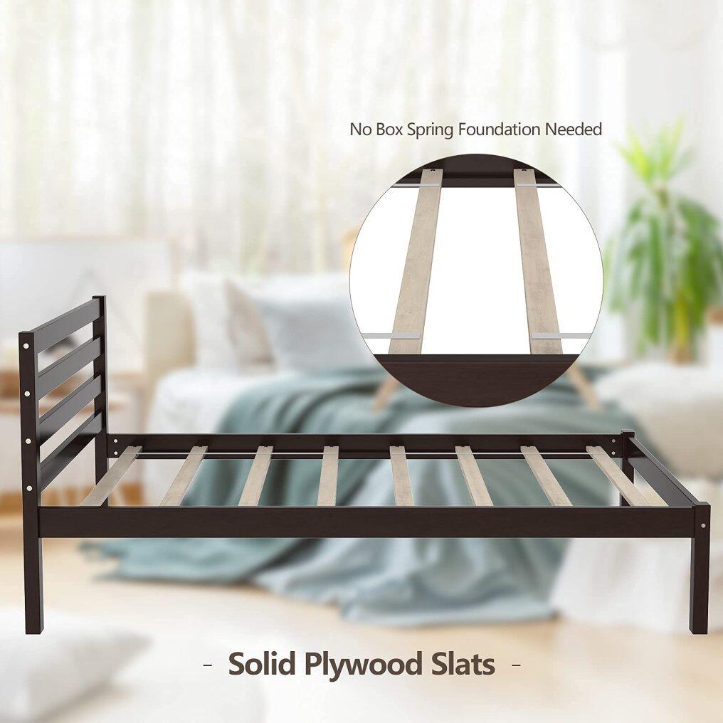Wood Platform Bed Frame, Paneled Headboard, Wood Slat Support
