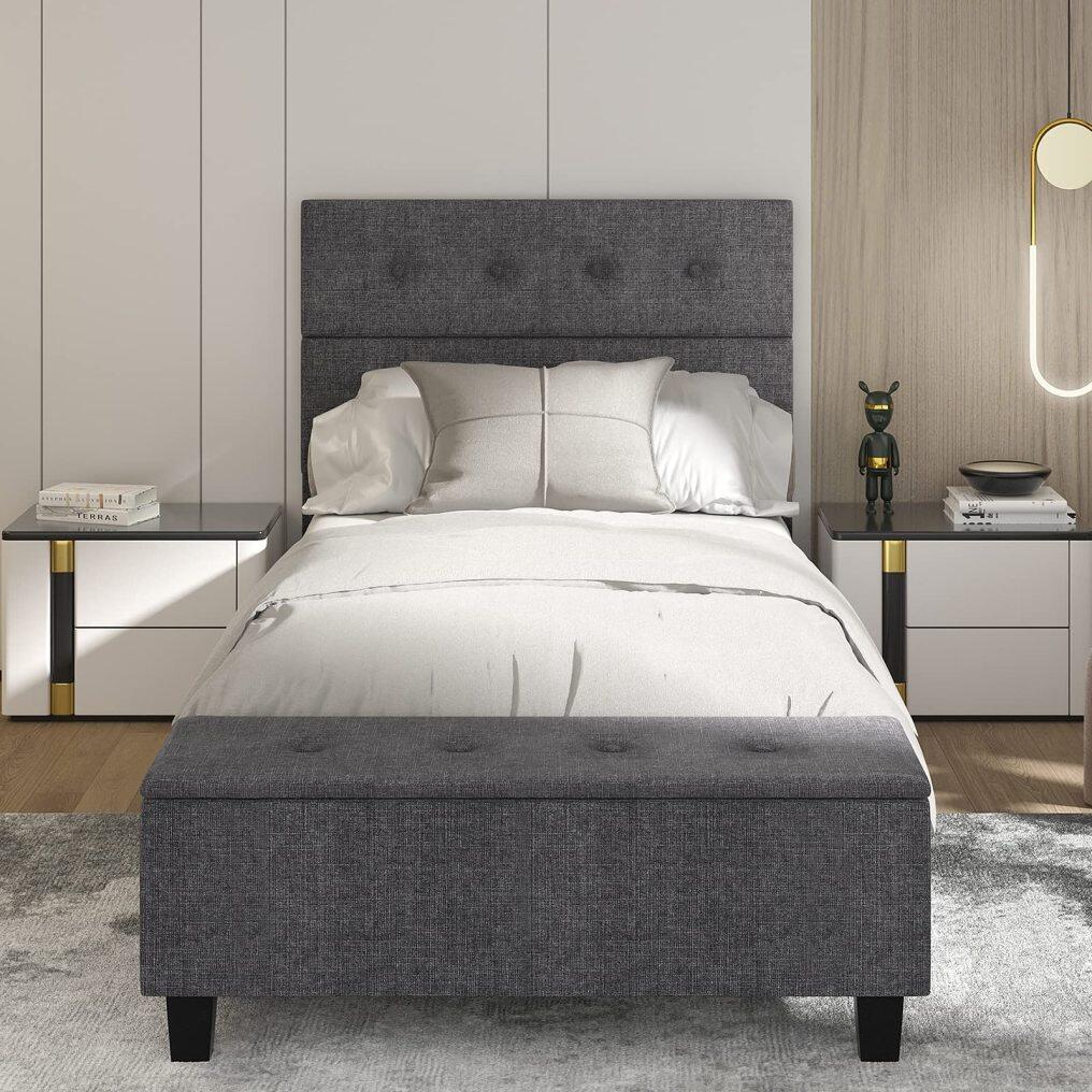 KOMFOTT Twin Upholstered Bed Frame with Ottoman Storage